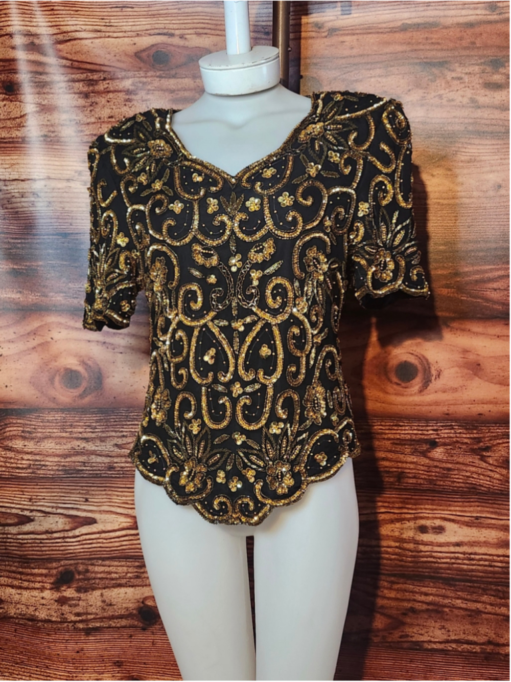 Women's Unbranded Black Gold Sequin Beaded Top L